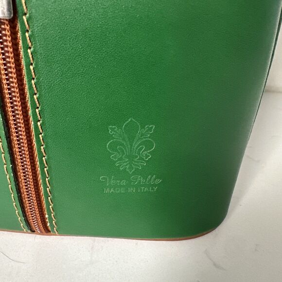 Green Vera Pelle Purse Genuine Italian Leather Crossbody Handbag New - Picture 2 of 10